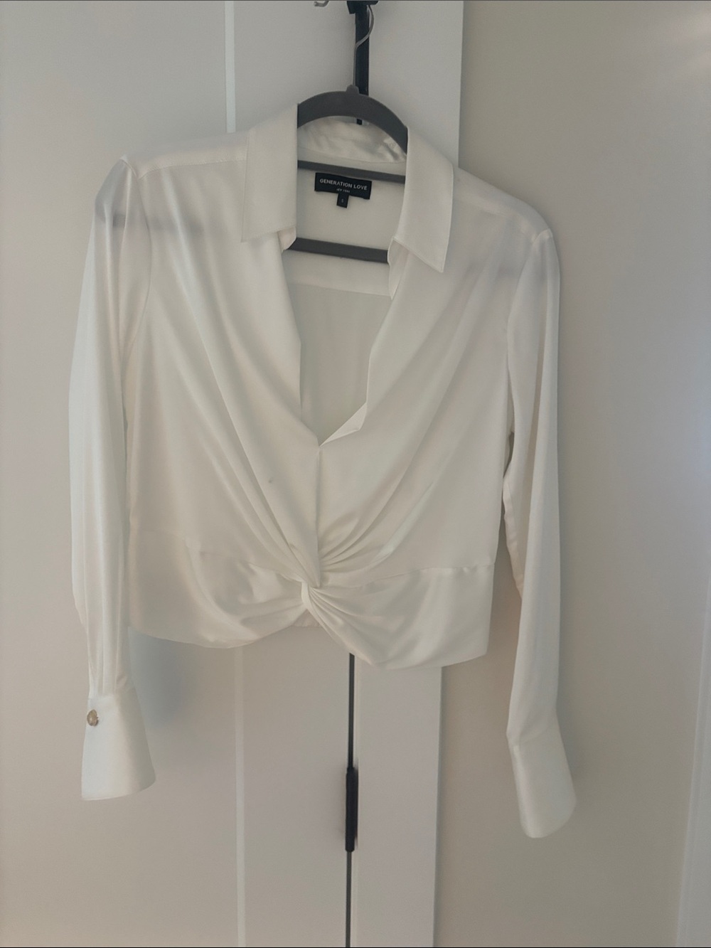 Generation Love Ivory Twist-Front Satin Blouse